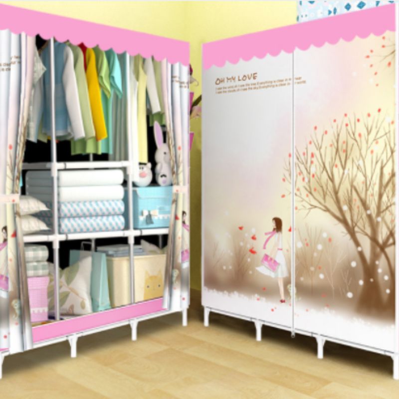 无纺布折叠衣柜 窗帘式组合衣橱产品图
