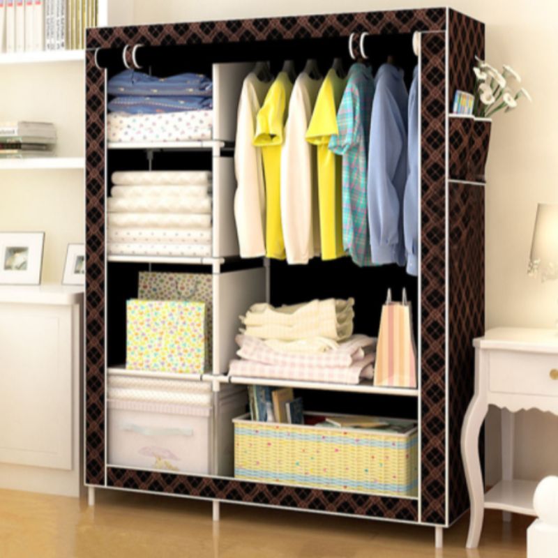Simple wardrobe with steel frame and non-woven fabric wardrobe