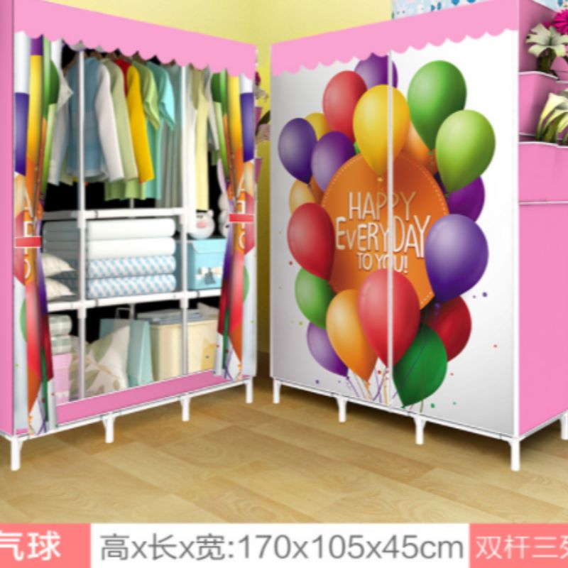 无纺布折叠衣柜 窗帘式组合衣橱白底实物图