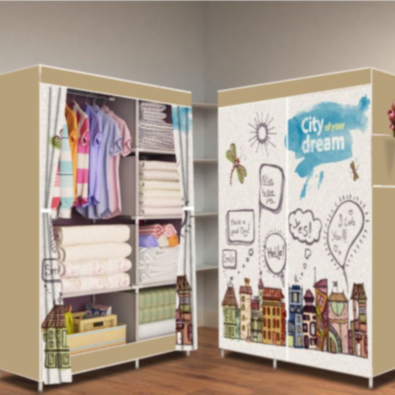 Single-pole side-pull simple fabric wardrobe Item Picture