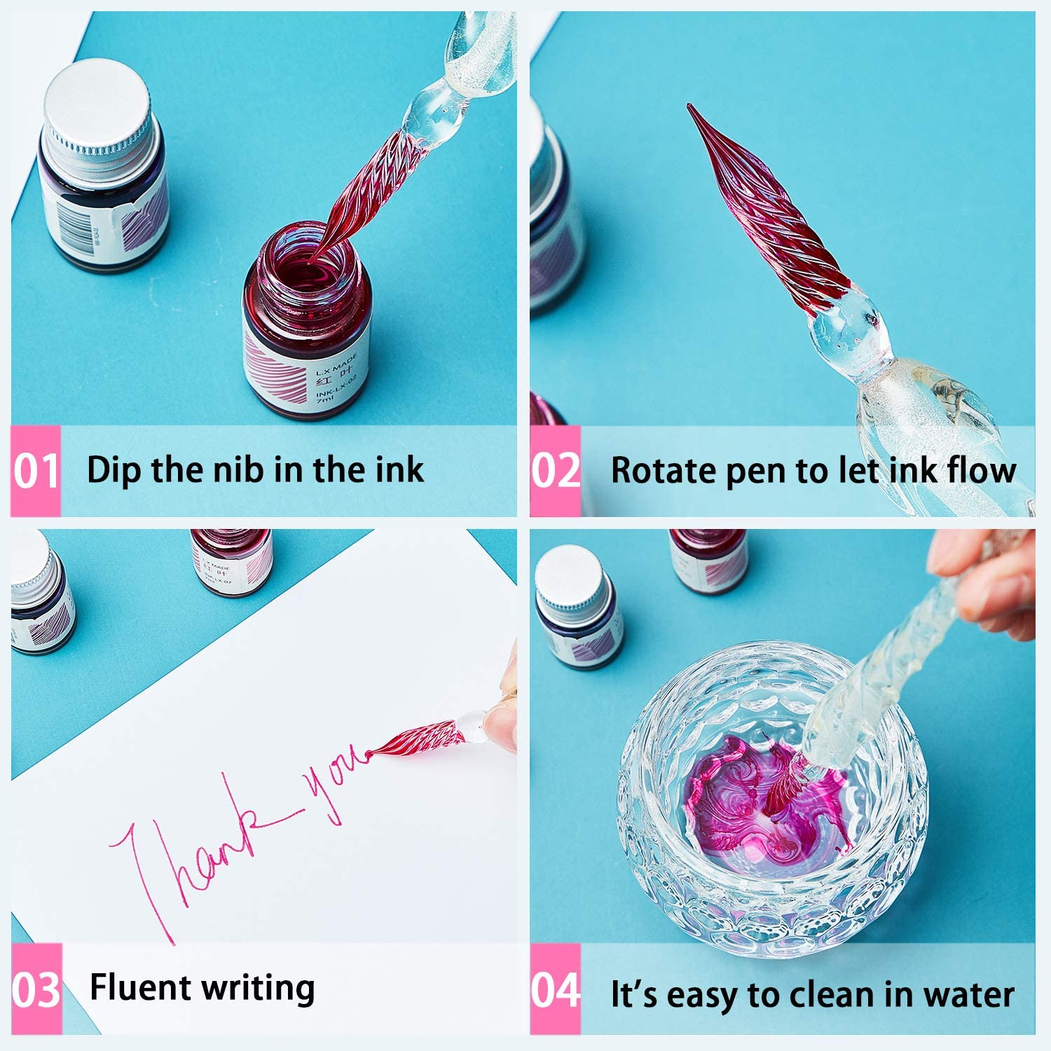 Exquisite gift craft crystal glass dip pen glass signature pen for promoting business Christmas Application Scenario