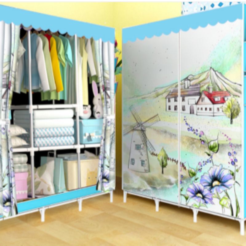 无纺布折叠衣柜 窗帘式组合衣橱