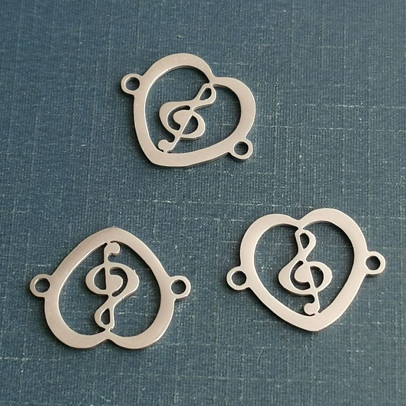 DIY titanium steel jewelry accessories Love heart hollow note bracelet pendant double hole connector