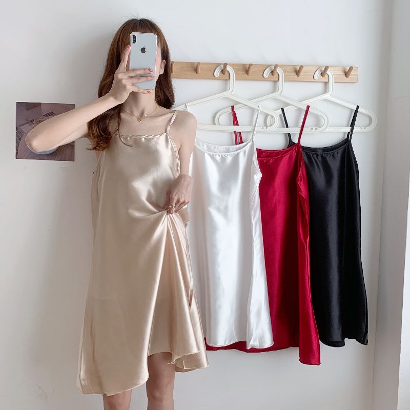 Serine silk sexy fairy women halter pajamas nightdress off-the-shoulder home dress