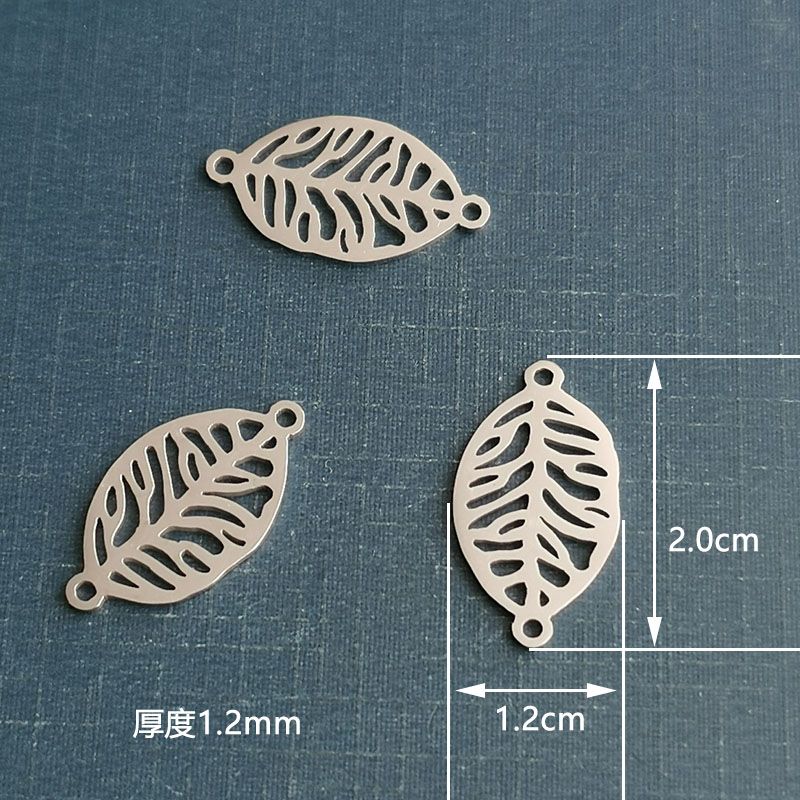DIY handmade jewelry, titanium steel three-dimensional hollowed-out pendant, leaf and leaf color retention accessories, bracelet, small pendant pic 2
