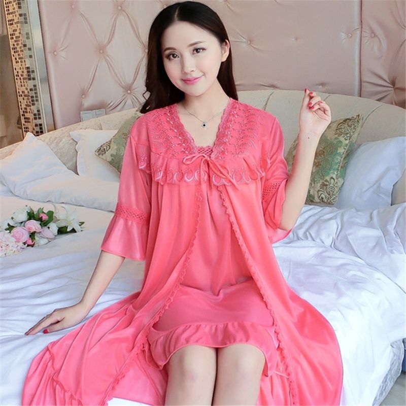 Pyjama woman Spring/summer frock strap nightdress Plain color lace two-piece set frock frock nightgown home dress two-piece suit women's dress thumbnail