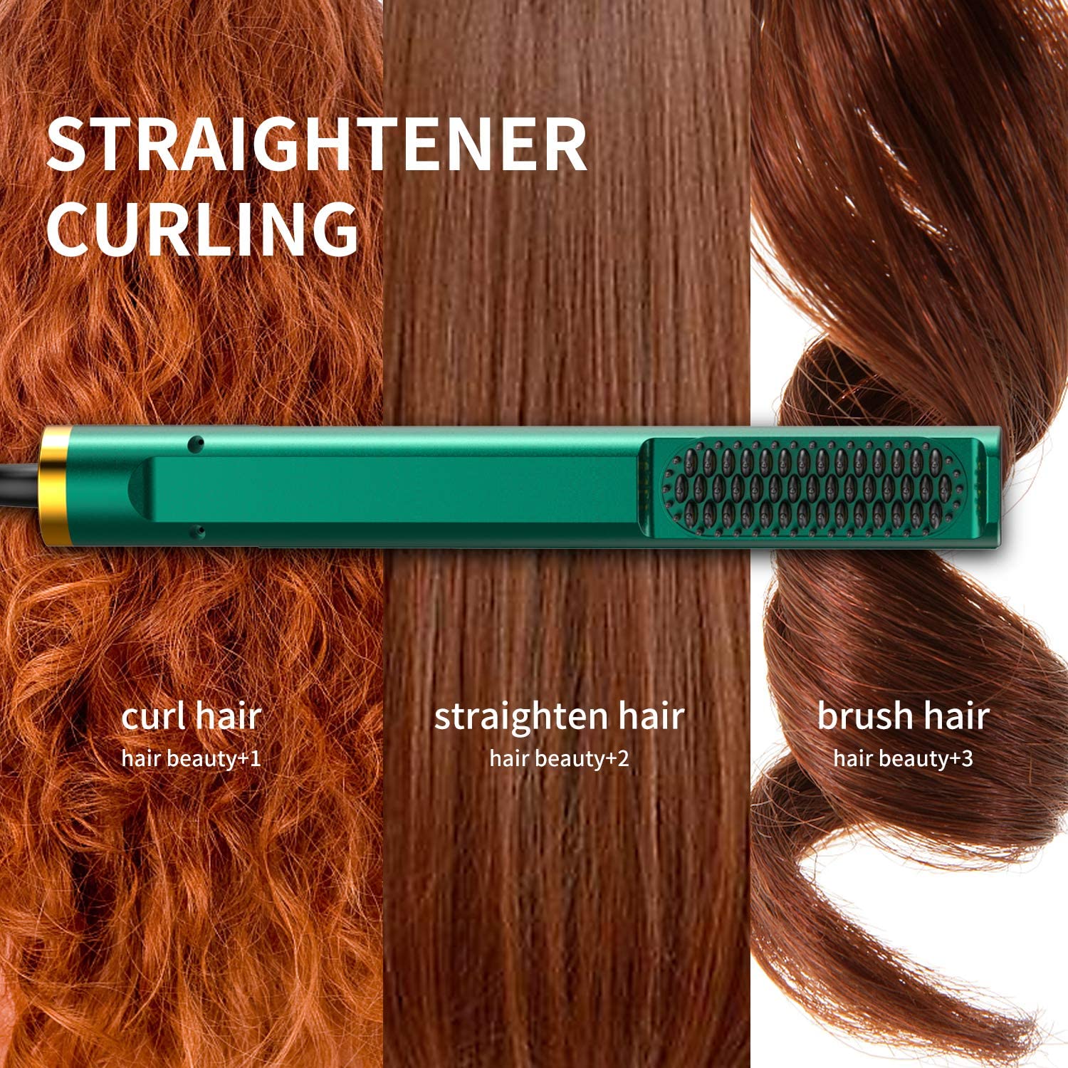 Hair Straightener Ceramic Cream Negative Flat Iron Hair Straightener Curler Electric Hot Comb 3 in 1 Hair Straightener Brush thumbnail
