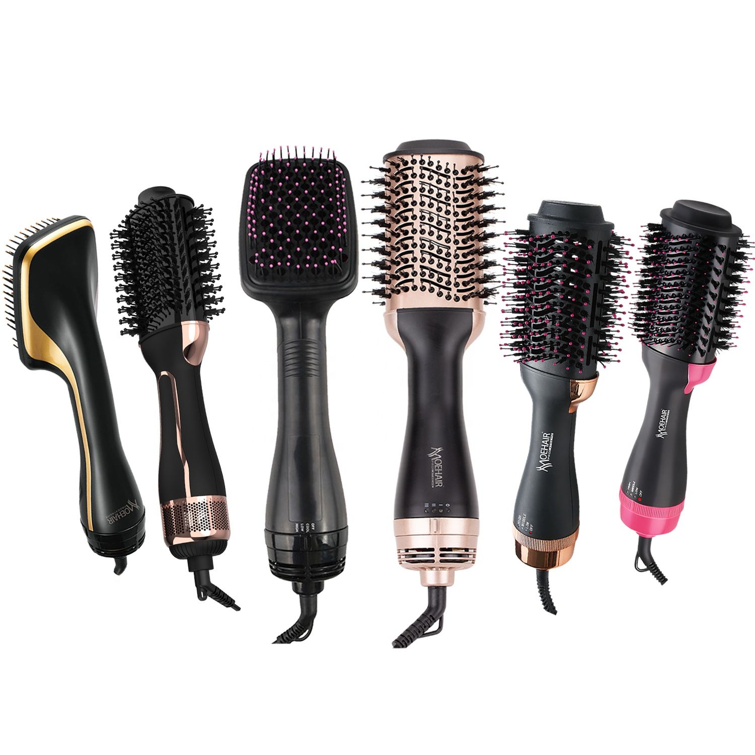 Multifunction Hair Dryer & Styler Hot Air Electric Comb One Step Fast Hair Straightener Dryer Brush, Black, Pink thumbnail
