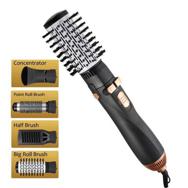4 In 1 Interchangeable Electric Hair Dryer Brush Straight Salon Styling Tools Automatic Rotating Hot Air Comb With Concentrator thumbnail