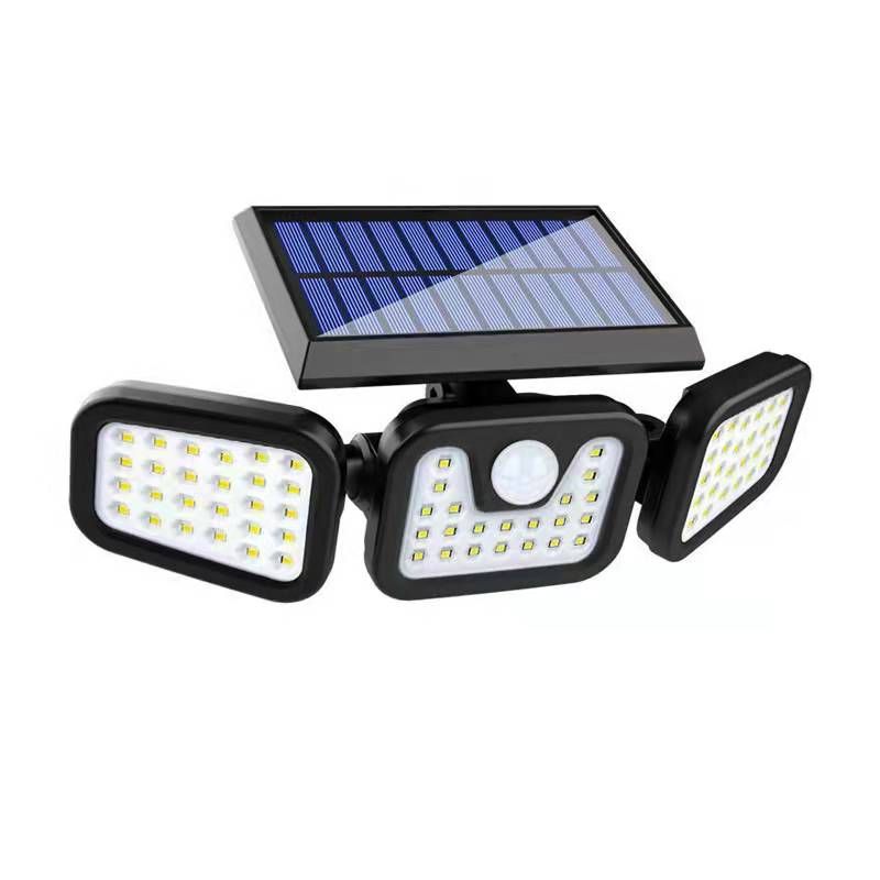 Solar outdoor garden lamp, three-head rotatable multi-angle outdoor waterproof 74LED human body sensor wall lamp details Picture