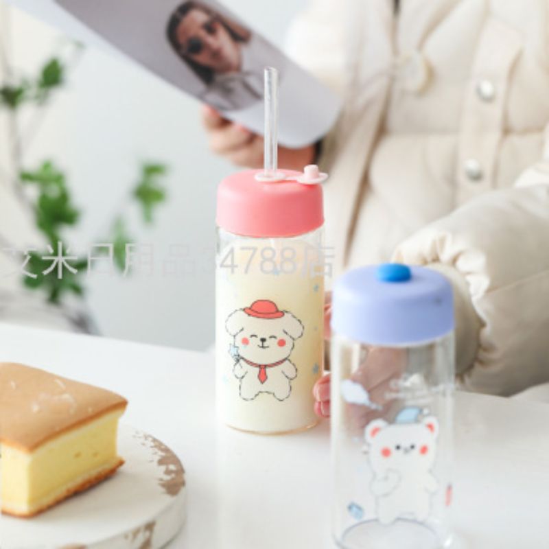 带吸管玻璃水杯子少女简约清新可爱便携ins创意个性潮流YZ-8069