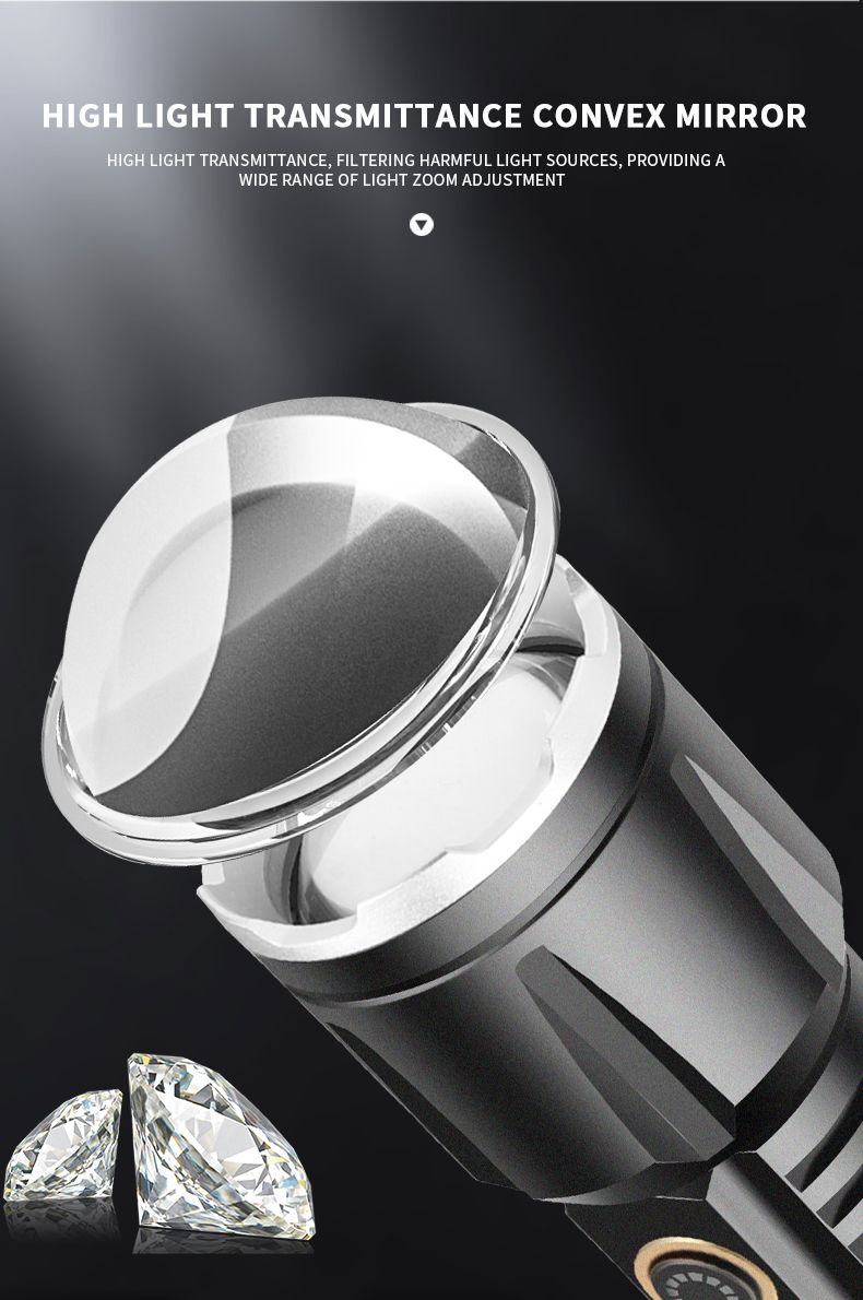 跨境新款XHP160强光战术手电筒TYPE-C充电铝合金变焦强光手电筒详情15
