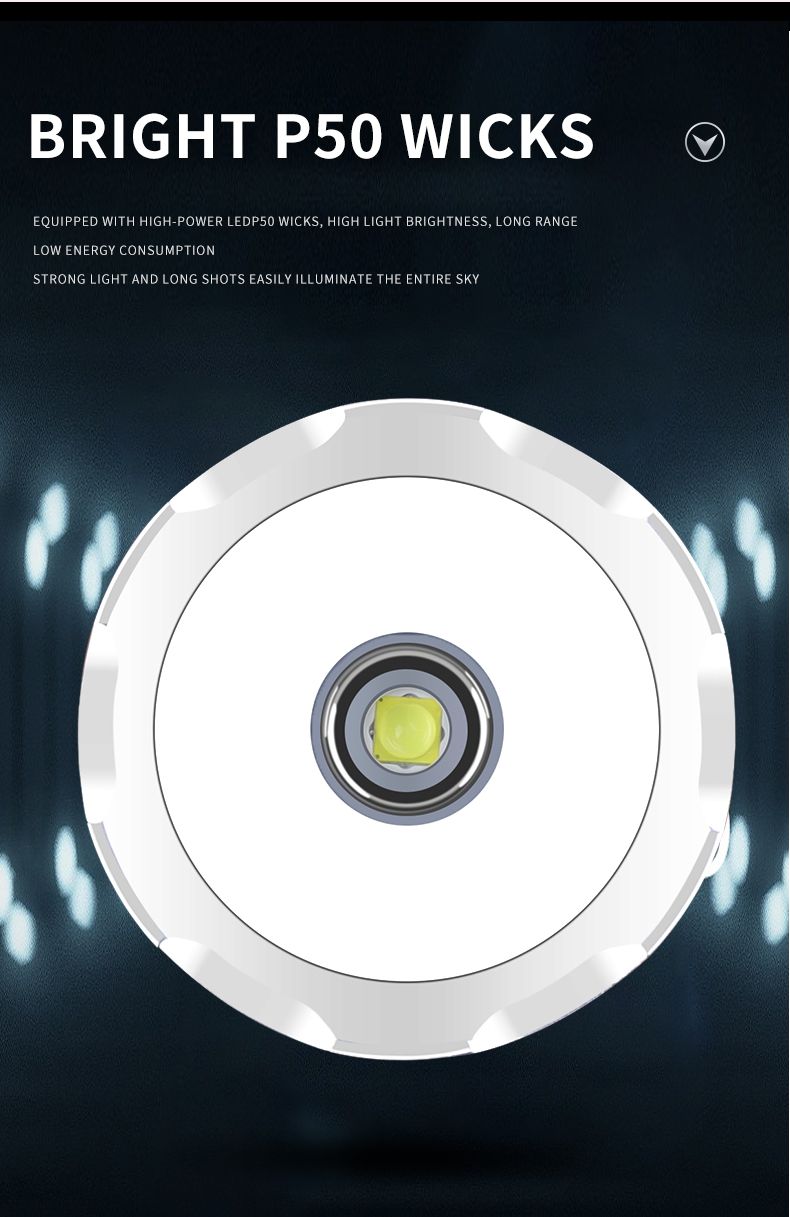 跨境新款XHP50铝合金光杯定焦强光手电筒 Type-c充电攻击头手电筒详情10