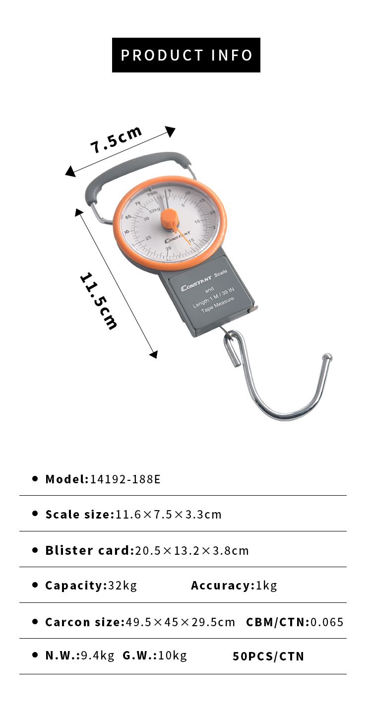 [Constant-188E]英文便携式机械秤手提秤迷你行李秤钓鱼秤手提弹簧秤 快递称32kg详情1