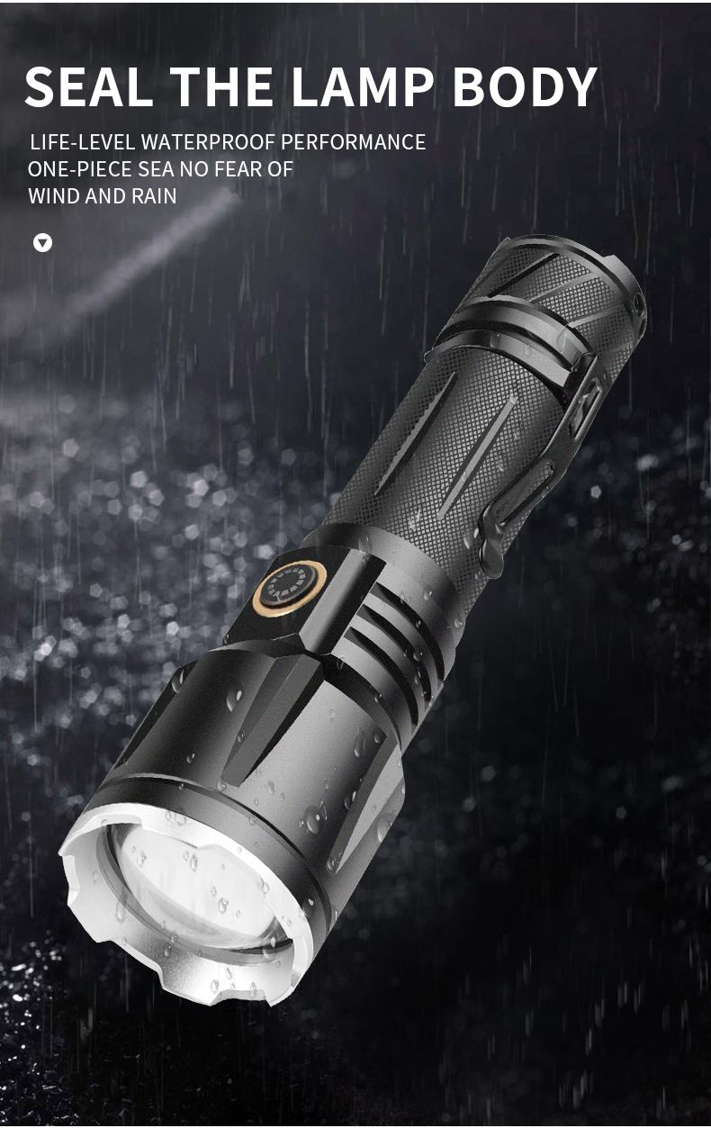 跨境新款XHP160强光战术手电筒TYPE-C充电铝合金变焦强光手电筒详情8