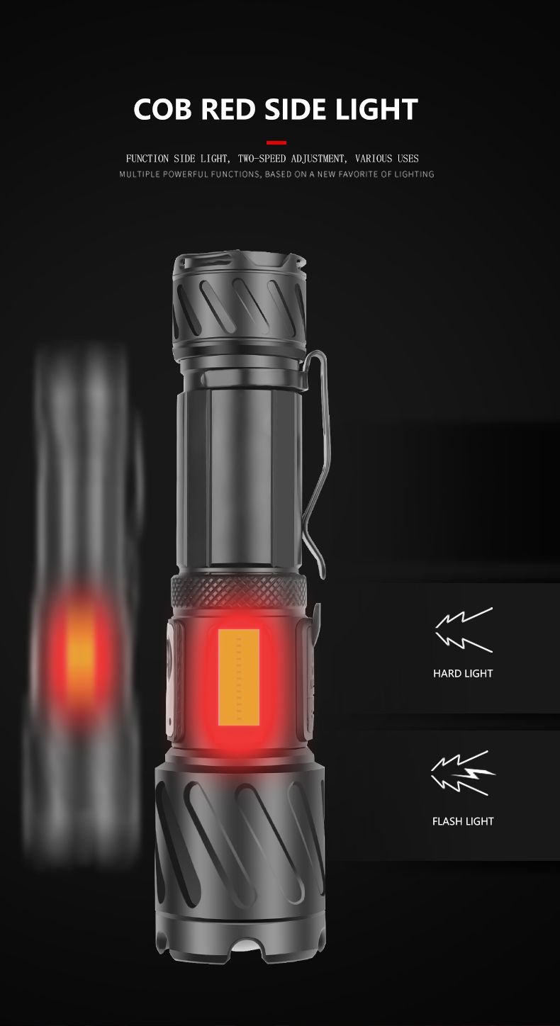 新款XHP160+COB红白光强光手电筒 Type-c充电变焦XHP99暖光手电筒详情16
