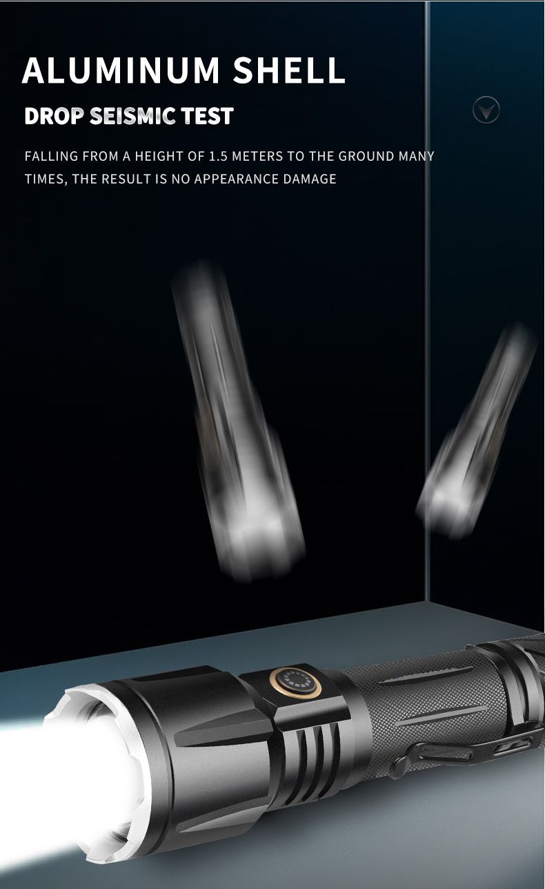跨境新款XHP160强光战术手电筒TYPE-C充电铝合金变焦强光手电筒详情12