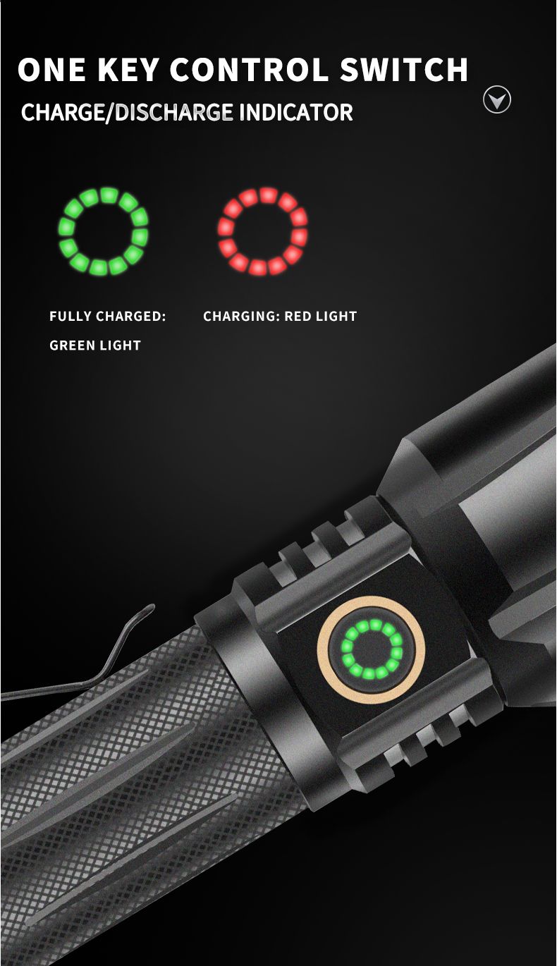 跨境新款XHP160强光战术手电筒TYPE-C充电铝合金变焦强光手电筒详情5