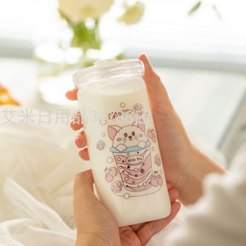 牛奶早餐杯燕麦杯便携密封奶粉杯大人可微波炉加热玻璃杯YZ-8055