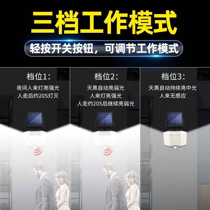 Cross-border solar 66LED wall lamp, human body sensor lamp, integrated courtyard, fence and garden lighting small street lamp Specification image