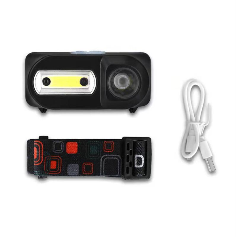 High-intensity LED sensor headlamp, dual light source, USB charging, outdoor camping lamp, mini plastic headlamp pic 2
