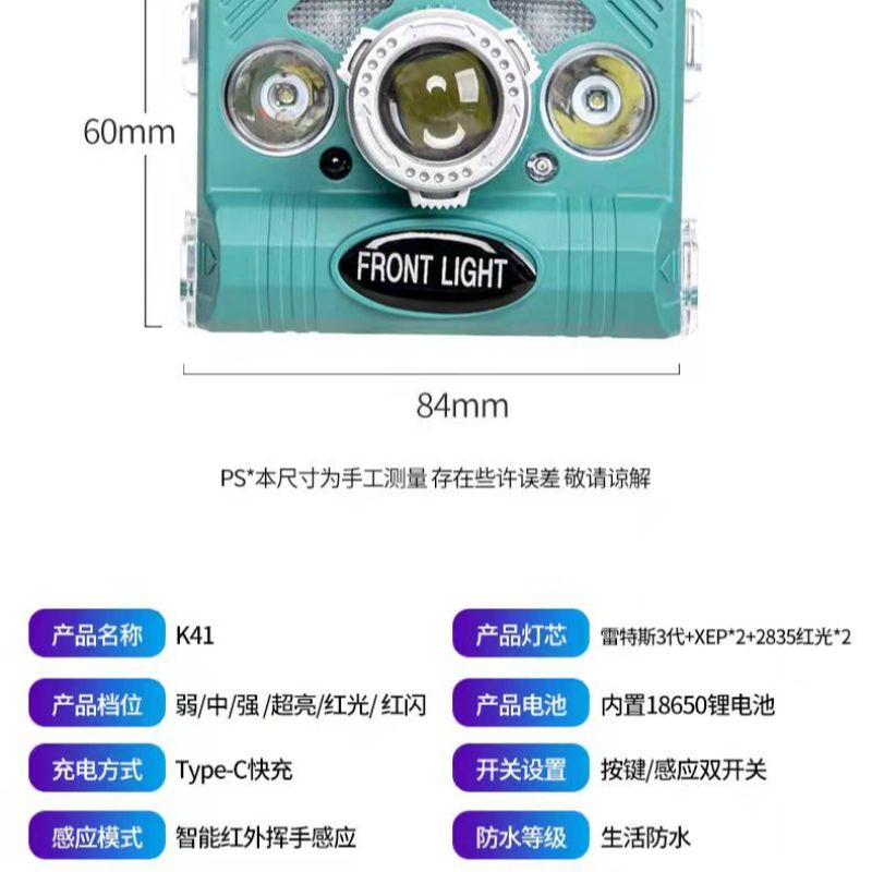 New LED strong light head lamp, mini multi-functional fishing lamp, hand-waving smart sensor lamp, head-mounted flashlight pic 1