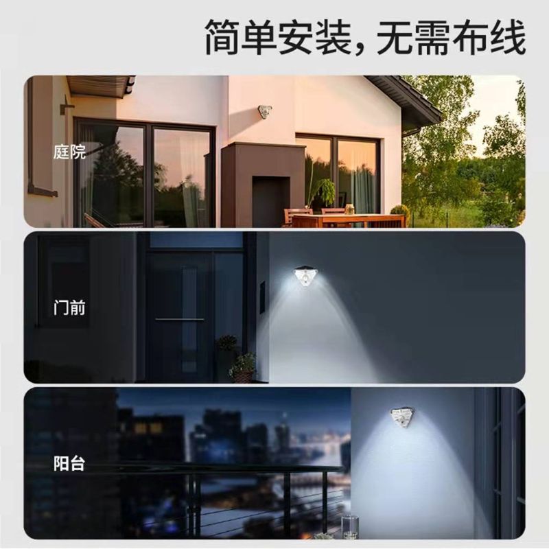 68LED solar human body sensor wall lamp, intelligent light control outdoor floodlight, home garden lamp, triangular lamp Item Picture