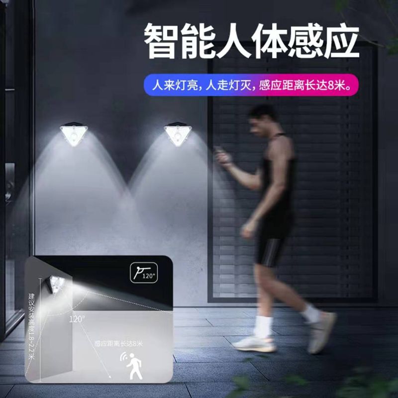 68LED solar human body sensor wall lamp, intelligent light control outdoor floodlight, home garden lamp, triangular lamp details Picture