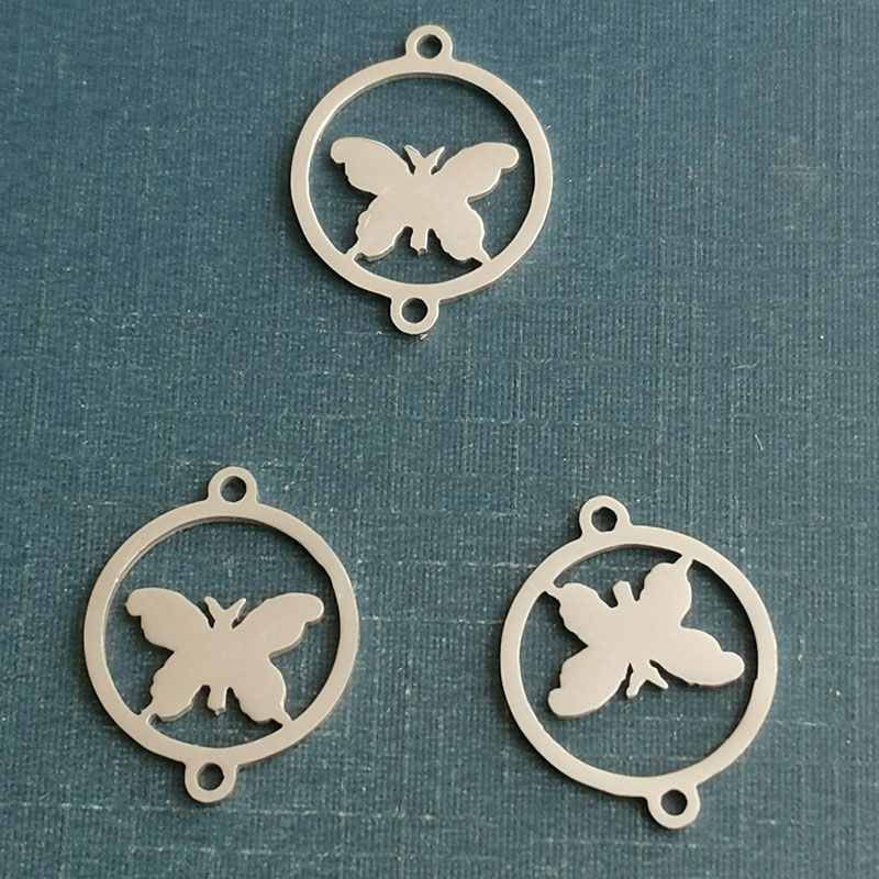 European and American stainless steel charm butterfly pendant DIY bracelet titanium steel necklace accessories double hole pendant wholesale