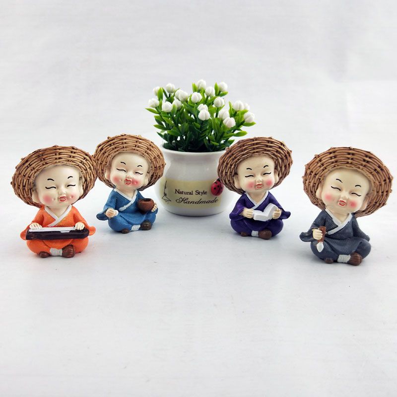 Straw hat, little monk, Four-Not-monk, handicrafts, ornaments, car decorations, bonsai, landscape small accessories Item Picture