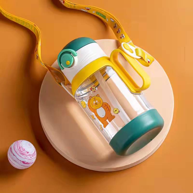 New children's water bottle, bouncing children's straw cup with handle, baby water cup, anti-drop and anti-leakage Specification drawing