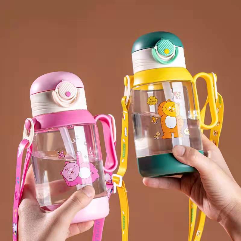 New children's water bottle, bouncing children's straw cup with handle, baby water cup, anti-drop and anti-leakage details Picture