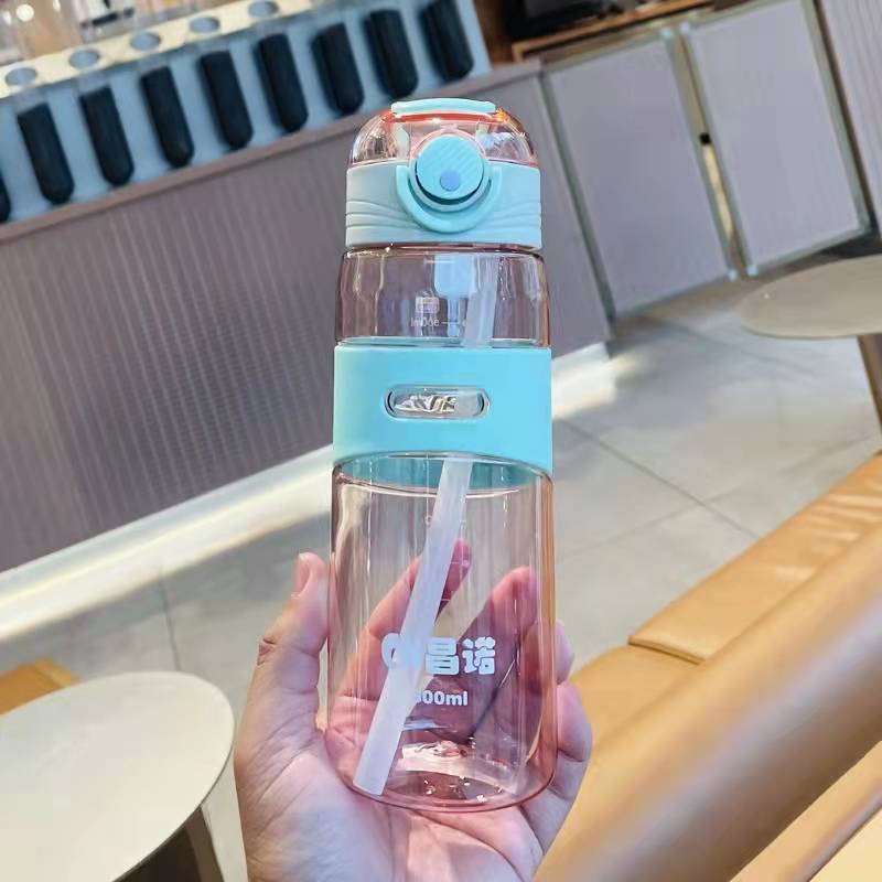 Plastic straw cup for girls, creative water cup with high appearance level, portable and cute cup for girls, simple, transparent and durable details Picture