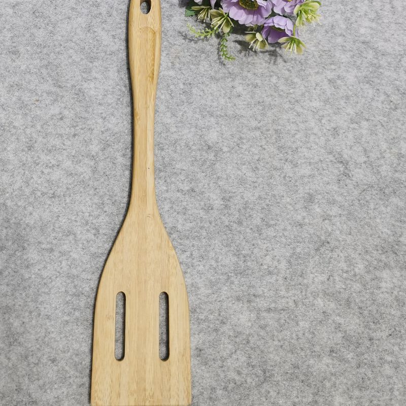 Jiehao Bamboo and Wood Kitchenware Non-stick two-compartment unpainted long-handled bamboo spatula set Item Picture