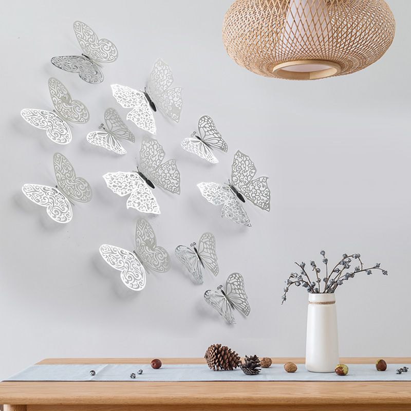 创意蝴蝶墙贴 3D镂空金属蝴蝶 创意设计配件 立体蝴蝶贴画