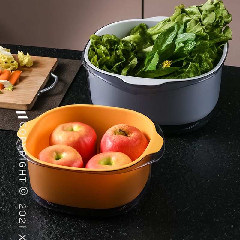 24*21*10 double-layer vegetable washing basin, draining basket, plastic vegetable basket, household kitchen, popular fruit and vegetable washing basket, rice and vegetable washing basin, fruit washing Application Scenario