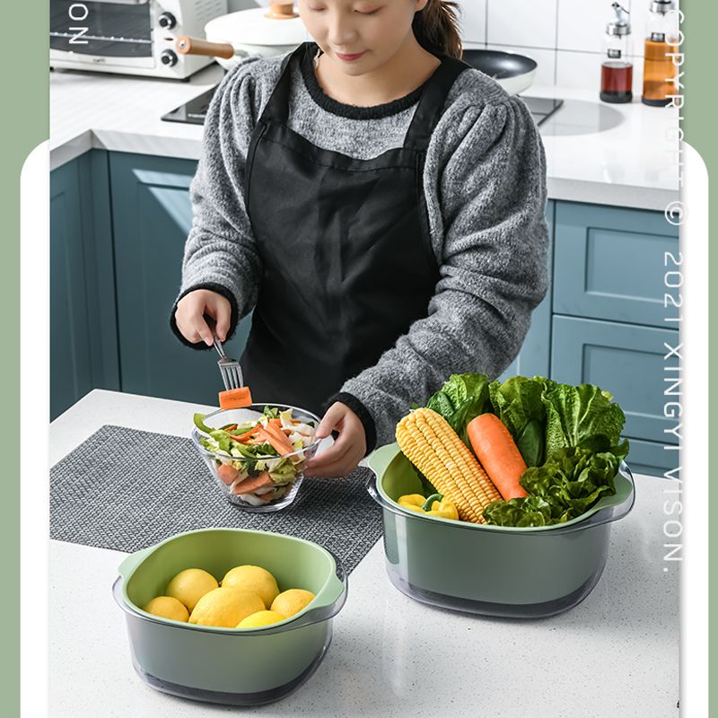24*21*10 double-layer vegetable washing basin, draining basket, plastic vegetable basket, household kitchen, popular fruit and vegetable washing basket, rice and vegetable washing basin, fruit washing Specification drawing