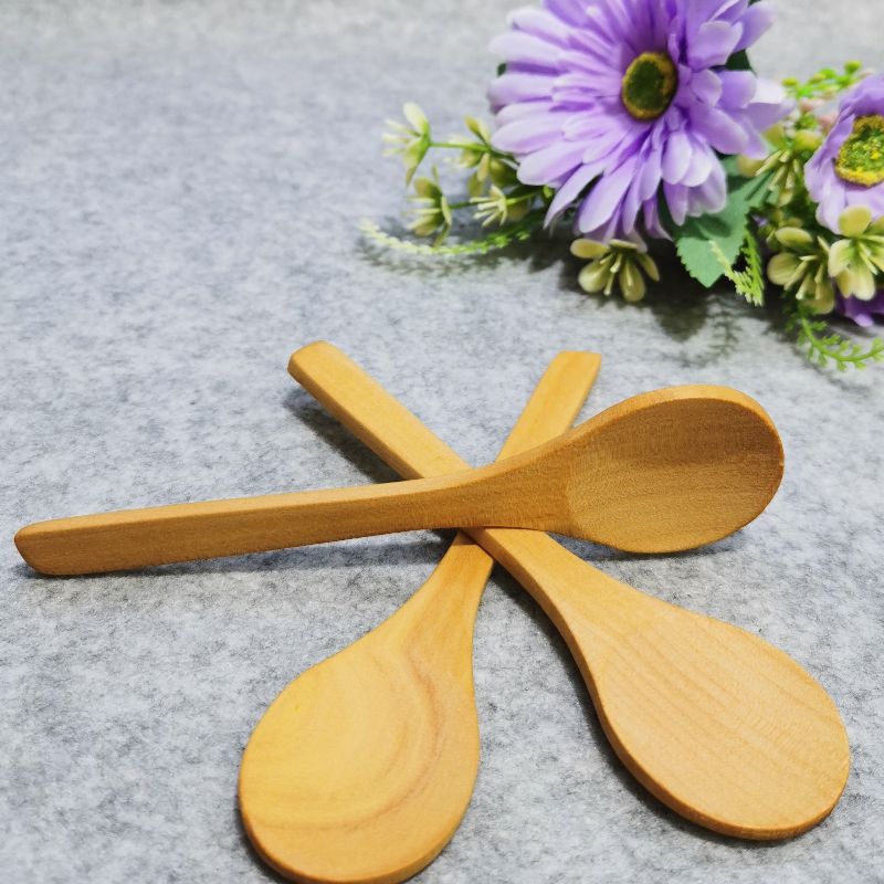 Jiehao Natural Bamboo and Wood Household Japanese dessert small round spoon, natural wood color soup spoon, baby rice spoon, honey spoon details Picture