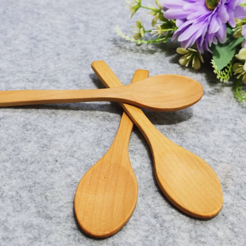 Jiehao Natural Bamboo and Wood Household Japanese dessert small round spoon, natural wood color soup spoon, baby rice spoon, honey spoon Specification image