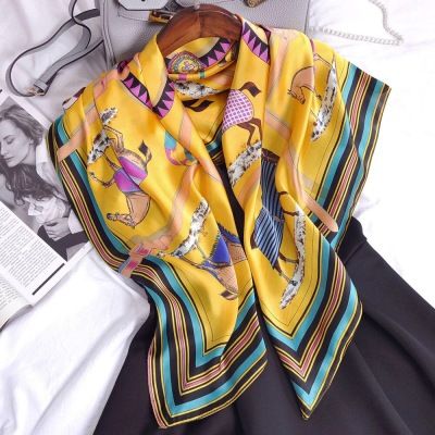 90 Square Large Kerchief Star All-Match Emulation Silk Scarf Shawl thumbnail