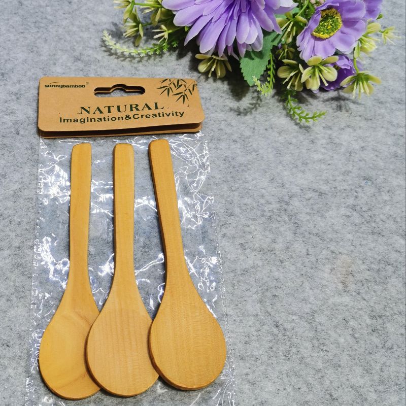 Jiehao Natural Bamboo and Wood household Japanese dessert small round spoon, natural wood color soup spoon, baby rice spoon, honey spoon Item Picture