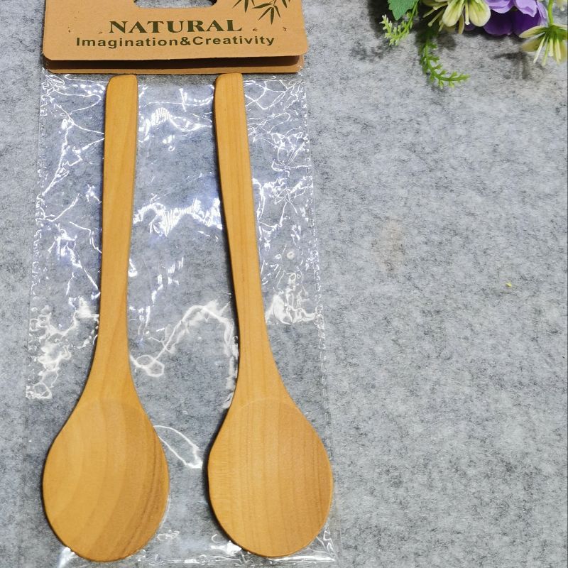 Jiehao bamboo and wood Japanese dessert round spoon, natural wood color baby rice spoon, honey spoon