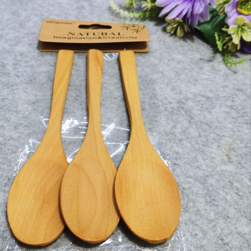 Jiehao Natural Bamboo and Wood household Japanese dessert small round spoon, natural wood color soup spoon, baby rice spoon, honey spoon