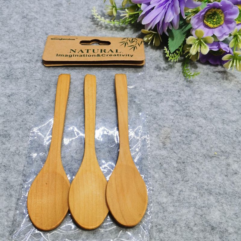 Jiehao Natural Bamboo and Wood Household Japanese dessert small round spoon, natural wood color soup spoon, baby rice spoon, honey spoon