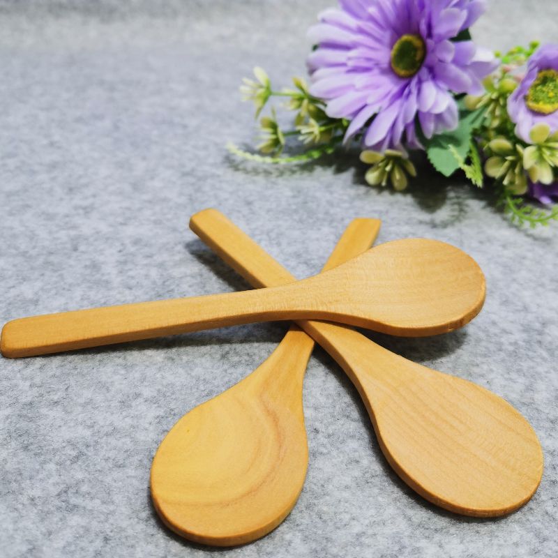 Jiehao Natural Bamboo and Wood Household Japanese dessert small round spoon, natural wood color soup spoon, baby rice spoon, honey spoon Item Picture