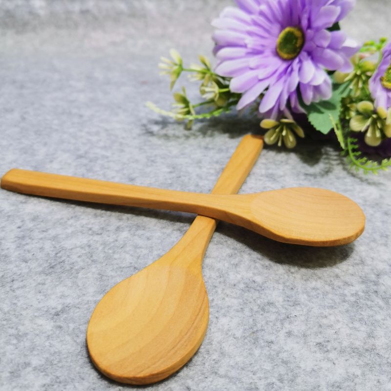 Jiehao bamboo and wood Japanese dessert round spoon, natural wood color baby rice spoon, honey spoon details Picture