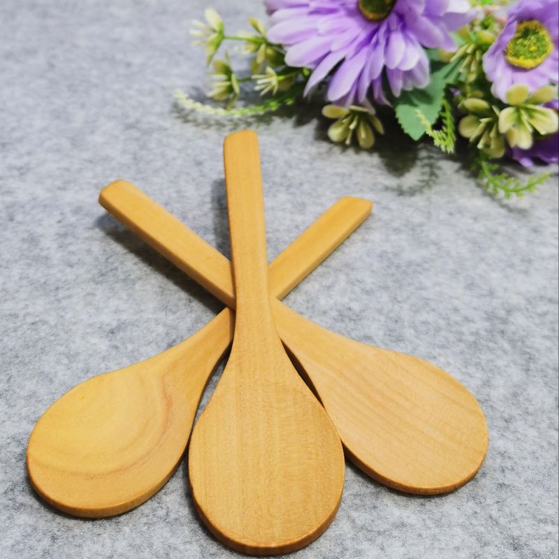 Jiehao Natural Bamboo and Wood household Japanese dessert small round spoon, natural wood color soup spoon, baby rice spoon, honey spoon Specification image