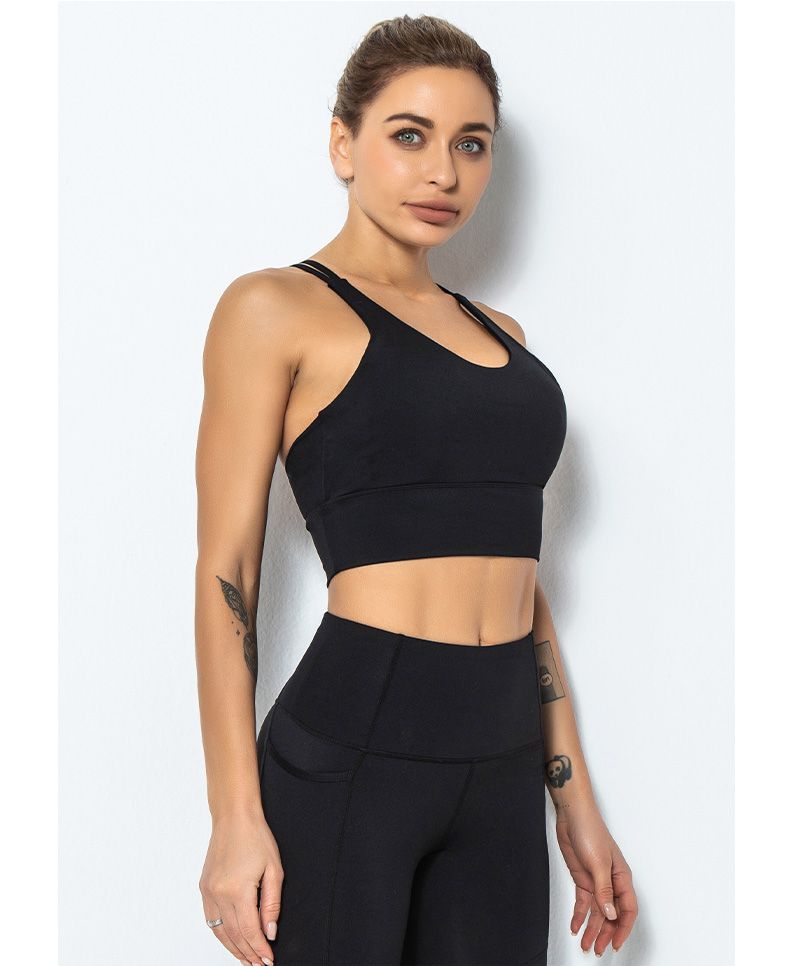 欧美跨境瑜伽内衣女 交叉吊带美背运动背心 跑步健身速干性感文胸详情3