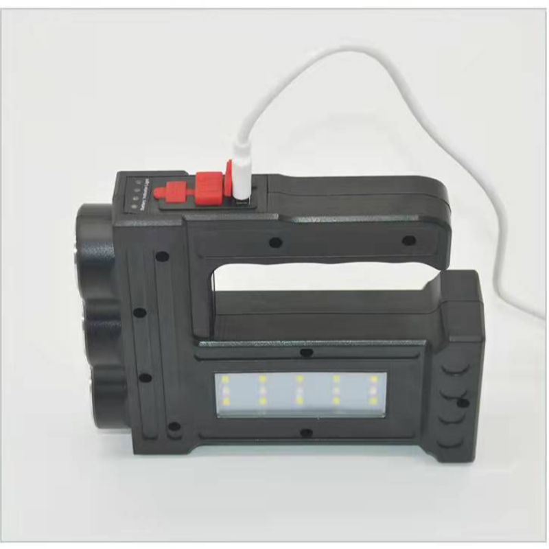 New LED portable light, multi-functional USB charging long-range searchlight, battery level display, red light warning flashlight pic 5