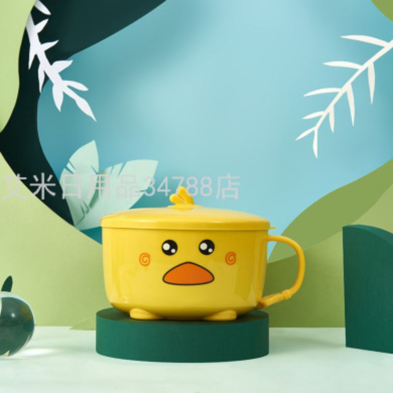 ML-6005不锈钢泡面碗带盖 大容量小黄鸭泡面杯加厚防烫手柄快餐杯详情图4